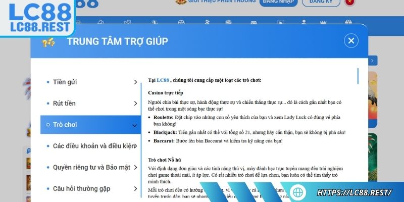 Tổng quan danh mục hướng dẫn thành viên mới của LC88