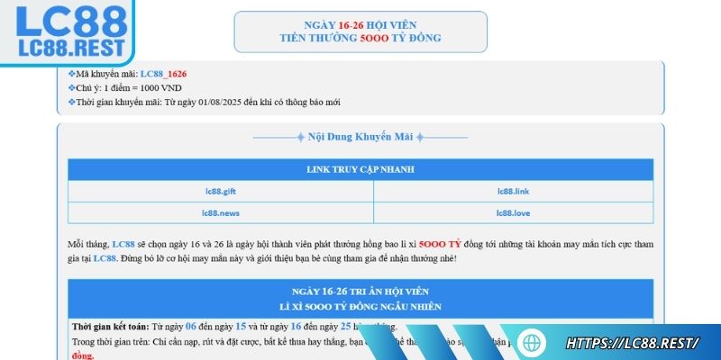 Thưởng hấp dẫn vào ngày vàng